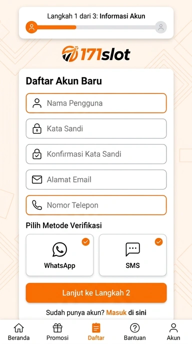 Tampilan halaman daftar 171slot