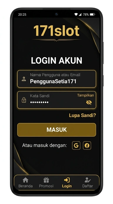 Tampilan halaman login 171slot