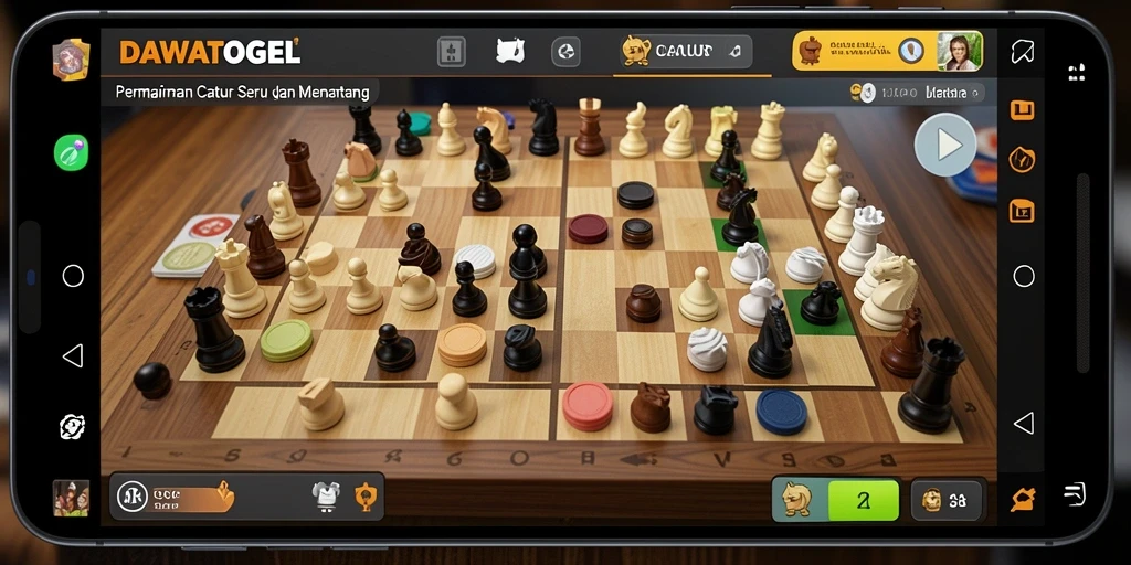 Tampilan antarmuka game catur DAWATOGEL yang menarik.