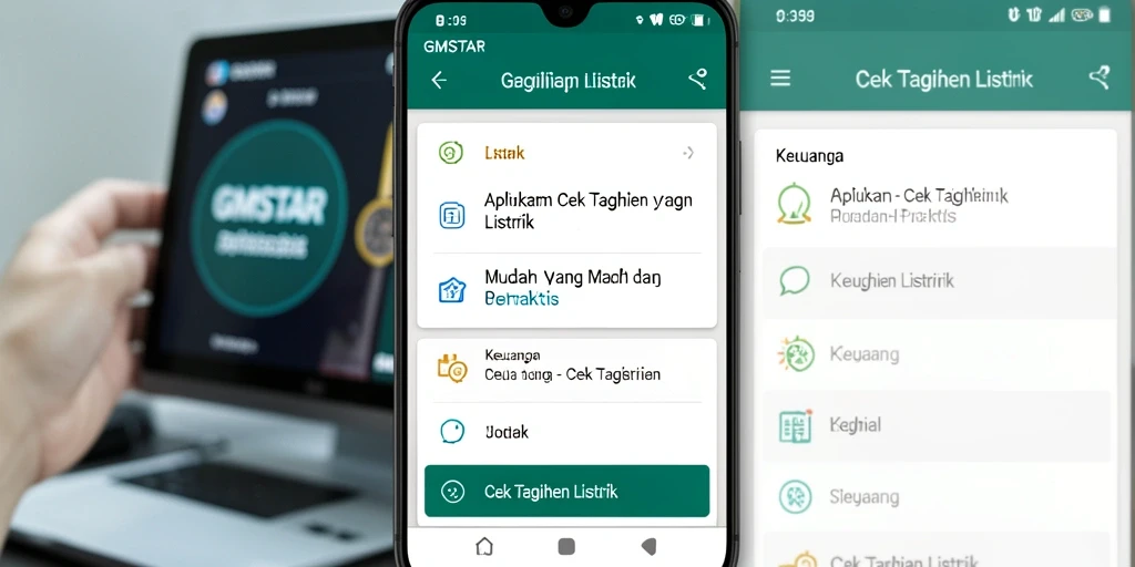 Antarmuka utama GMSTAR dengan fitur cek tagihan listrik.