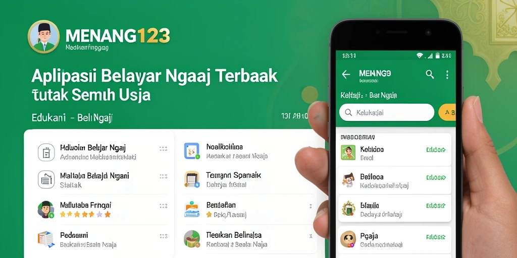 Antarmuka aplikas MENANG123 untuk Belajar Ngaji yang interaktif dan menarik.
